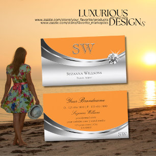 Modern Silver Sinaasappel met monogram Sparkle Dia Visitekaartje