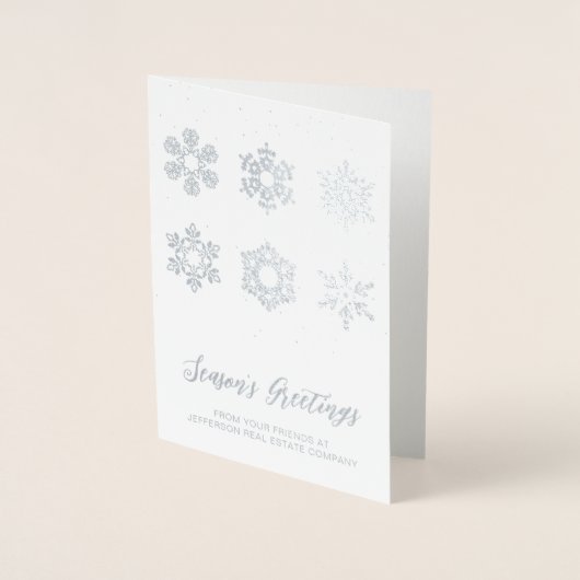 Modern Silver Snowflakes Business Holiday Folie Kaarten (Voorkant)