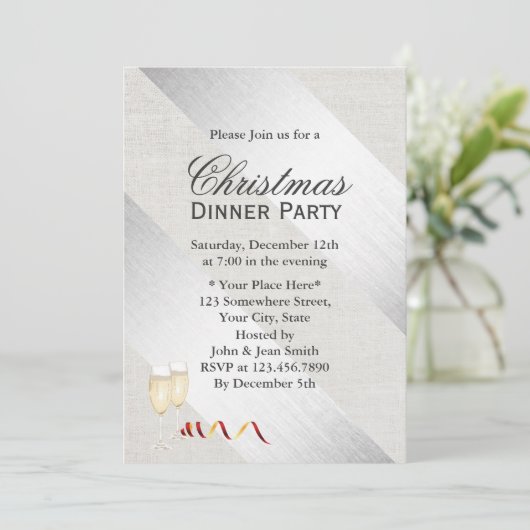 Modern Silver Stripes Classy Linen Kerstfeest Kaart (Staand voorkant)