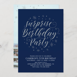 Modern Silver Surprise - Adult Birthday Party Kaart