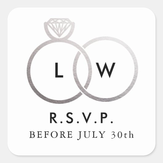 Modern Silver Wedding Rings RSVP Antwoord Vierkante Sticker (Voorkant)