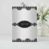 MODERN SILVERBLACK LACE ENGAGEMENT PARTY RSVP KAART (Staand voorkant)