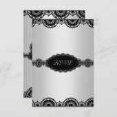 MODERN SILVERBLACK LACE ENGAGEMENT PARTY RSVP KAART (Voorkant / Achterkant)