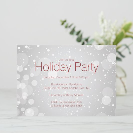 Modern SilverBokeh Lights Holiday Uitnodiging (Staand voorkant)