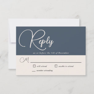 Modern Simimity Navy Blue Wedding RSVP Kaartje