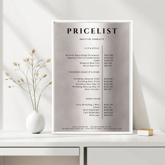Modern Simpel Silver Salon Price List Poster