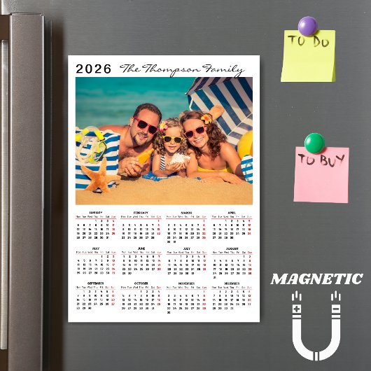 Modern Simple 2026 Calendar One Photo Magnet
