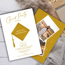 Modern Simple 2 Photo Gold Graduparty Kaart