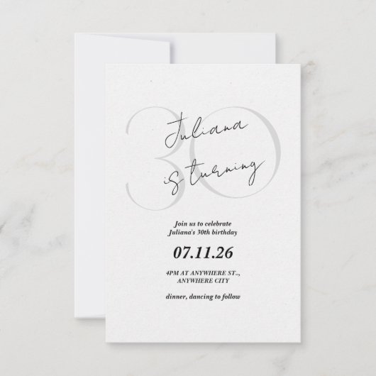 Modern, Simple 30th Birthday Invitation Kaart (Voorkant)
