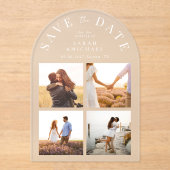 Modern Simple 4 Photo Arch Bewaar de datum Acryl Uitnodigingen (Voorkant)