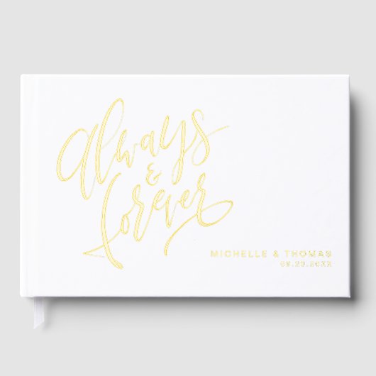 Modern Simple Always And Forever Script Wedding Gastenboek (Voorkant)
