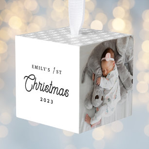 Modern Simple Baby's Eerste Kerstmis Drie Foto Kubus Ornament