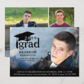 Modern Simple Black Afstudeerder 4 Photo Afstudere Kaart (Voorkant / Achterkant)