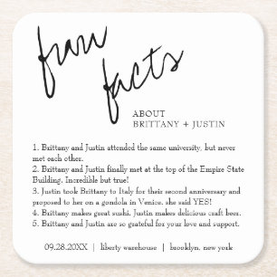 Modern Simple Black and White Facts Wedding Vierkante Kartonnen Onderzetter