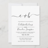 Modern Simple Black and White Monogram Weddenschap Kaart (Voorkant)
