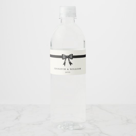 Modern Simple Black Bow Personalized water bottle  Waterfles Etiket (Voorkant)