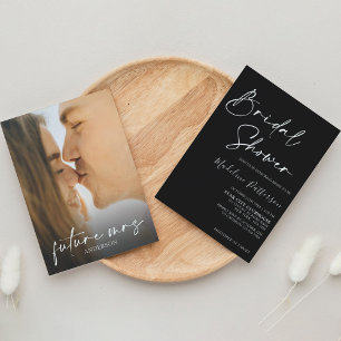 Modern Simple Black met foto-Vrijgezellenfeest Kaart