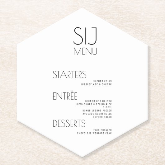 Modern Simple Black White Bold Weddenmenu Kartonnen Onderzetters (Voorkant)