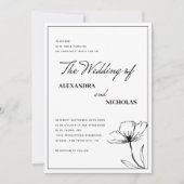 Modern Simple Black White Floral Wedding Kaart (Voorkant)