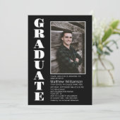 Modern Simple Black White Photo Graduparty Kaart (Staand voorkant)