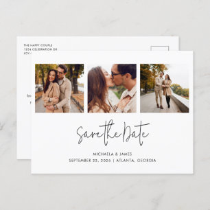 Modern Simple Black White Script 3 Photo Wedding S Aankondigingskaart