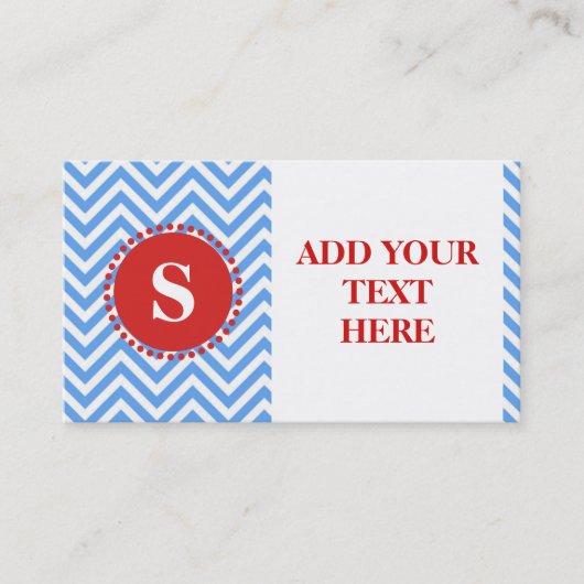 Modern Simple Blue Chevron Pattern Monogram Visitekaartje (Voorkant)