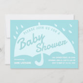 Modern Simple Blue Umbrella Rain Baby shower Kaart (Voorkant)