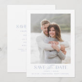 Modern Simple Blue & White Photo Wedding Save The Date (Voorkant / Achterkant)
