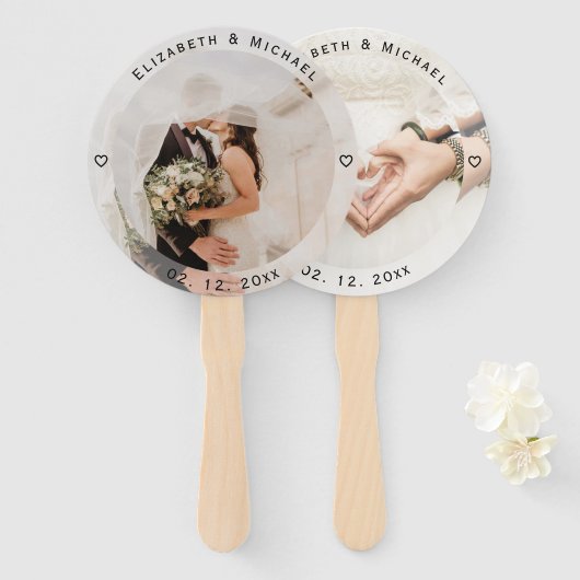 Modern Simple Bride and Groom Photo Wedding Favor Handwaaier (Voorkant en achterkant)