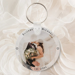 Modern Simple Bride and Groom Photo Wedding Favor Sleutelhanger