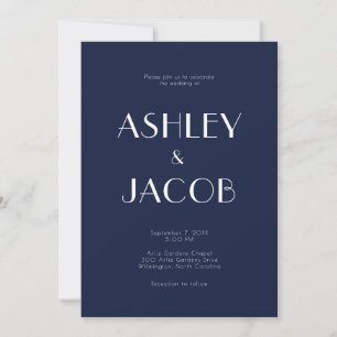 Modern Simple Budget Navy Blue Wedding Kaart