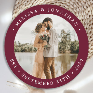 Modern Simple Burgundy Wine Photo Wedding Ronde Kartonnen Onderzetter