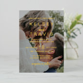 Modern Simple Casual Photo Wedding Gold Folie Uitnodiging (Staand Voorkant)