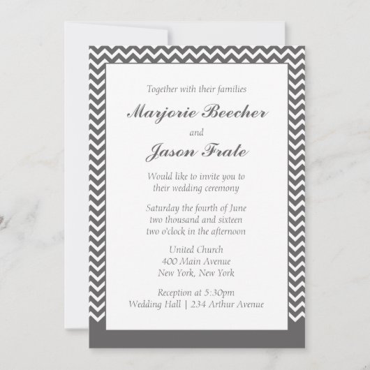 Modern Simple Chevron Wedding Invitation - Grijs Kaart (Voorkant)