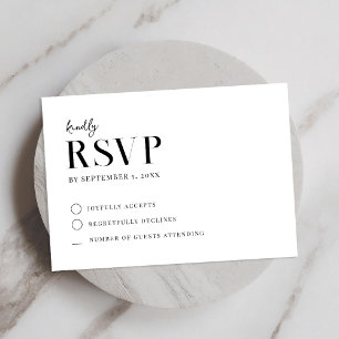 Modern Simple Chic Black en White Wedding RSVP Kaartje