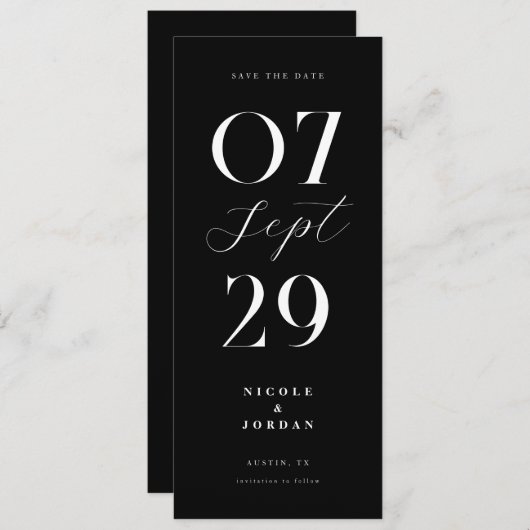Modern Simple Chic Black en White Wedding Save The Date (Voorkant / Achterkant)