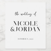 Modern Simple Chic Black en White Wedding Wijn Etiket (Enkel label)