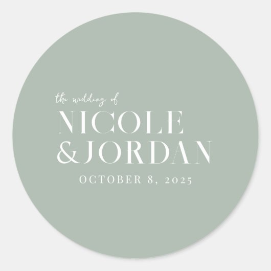 Modern Simple Chic Sage Green Wedding Ronde Sticker (Voorkant)