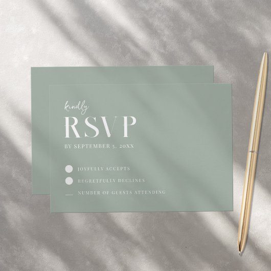 Modern Simple Chic Sage Green Wedding RSVP Kaartje