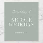 Modern Simple Chic Sage Green Wedding Wijn Etiket (Enkel label)