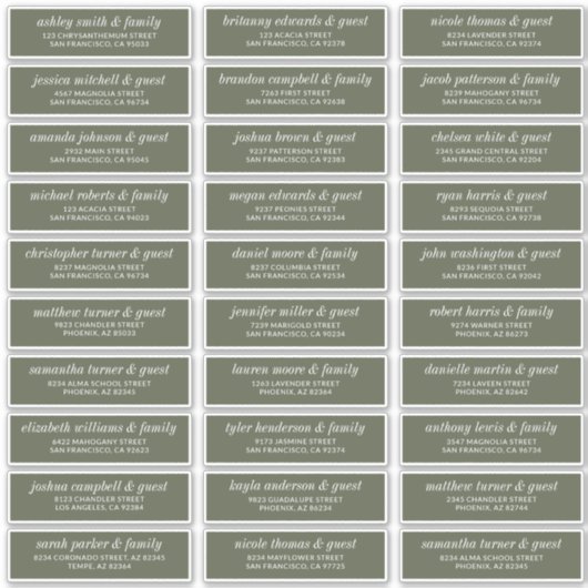 Modern Simple Chic Wedding Guest Names Address Sticker (Voorkant)