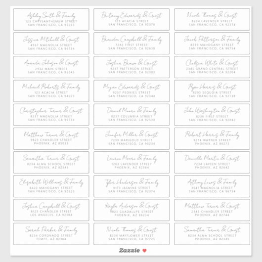 Modern Simple Chic Wedding Guest Names Address Sticker (Vel)