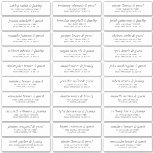 Modern Simple Chic Wedding Guest Names Address Sticker (Voorkant)