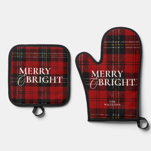 Modern Simple Classic Script Plaid Christmas Ovenwant & Pannenlap Set (Voorkant)