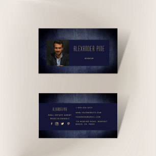 Modern Simple Classy Navy Gold Professional Foto Visitekaartje