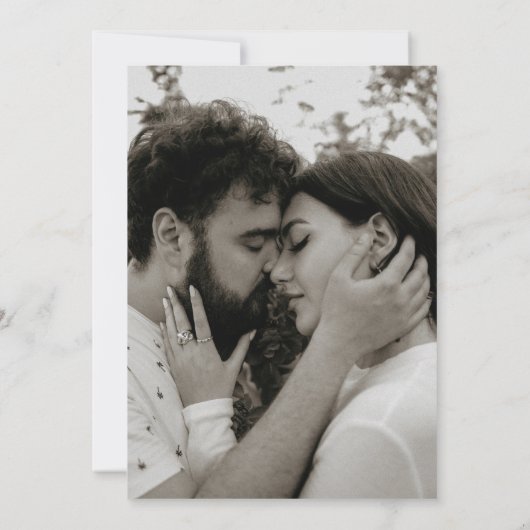 Modern Simple Classy Script Photo Weddenschap Kaart (Achterkant)