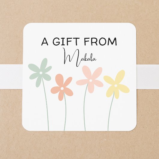 Modern Simple Cute Girly Floral A Gift From  Vierkante Sticker