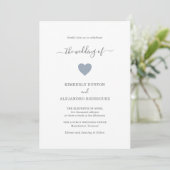 Modern Simple Cute Heart Dusty Blue Wedding Kaart (Staand voorkant)