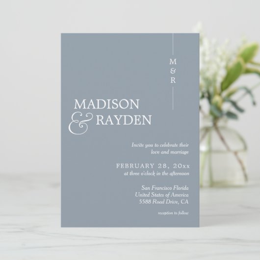 Modern Simple Dusty Blue QR Code Weduwschap Kaart (Staand voorkant)