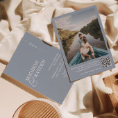 Modern Simple Dusty Blue QR Code Weduwschap Kaart